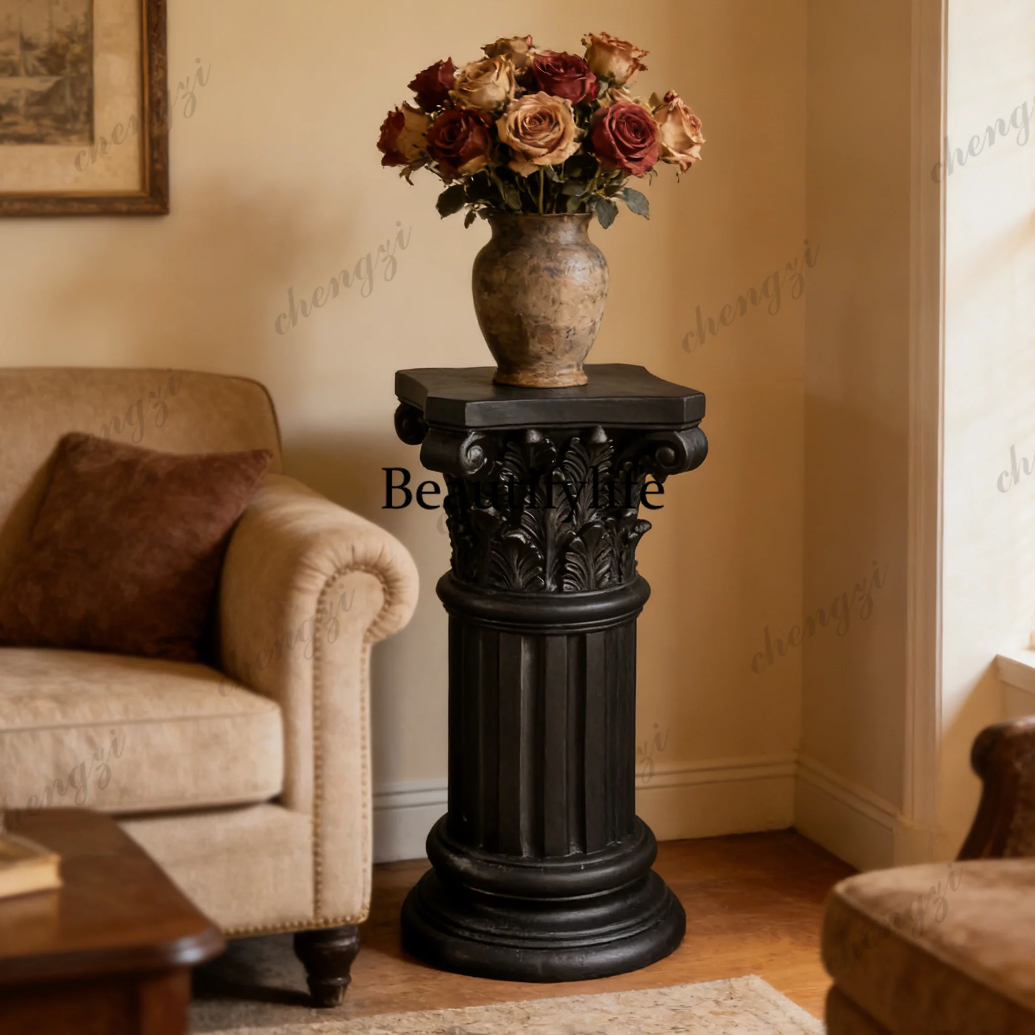 Nordic French retro Roman column coffee table antique living room side table ornament home decoration