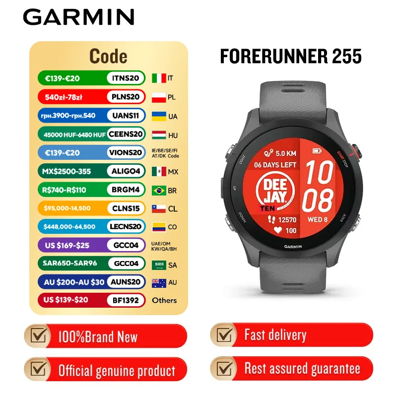 Garmin Forerunner 255 Jam tangan pintar Lari, Berkuda, Berenang, Triathlon Marathon dan Pelatihan Lapangan Profesional