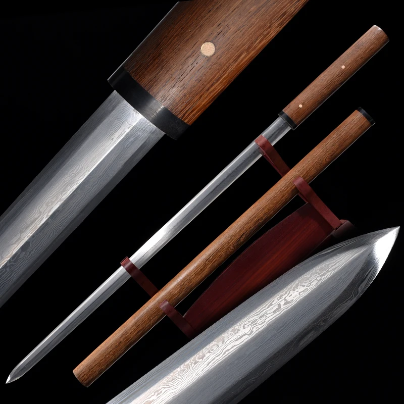Espada de batalla china Shirasaya, hoja de acero doblada, afilada, lista para entrenar, espadas reales hechas a mano, madera rosa, Saya Katana