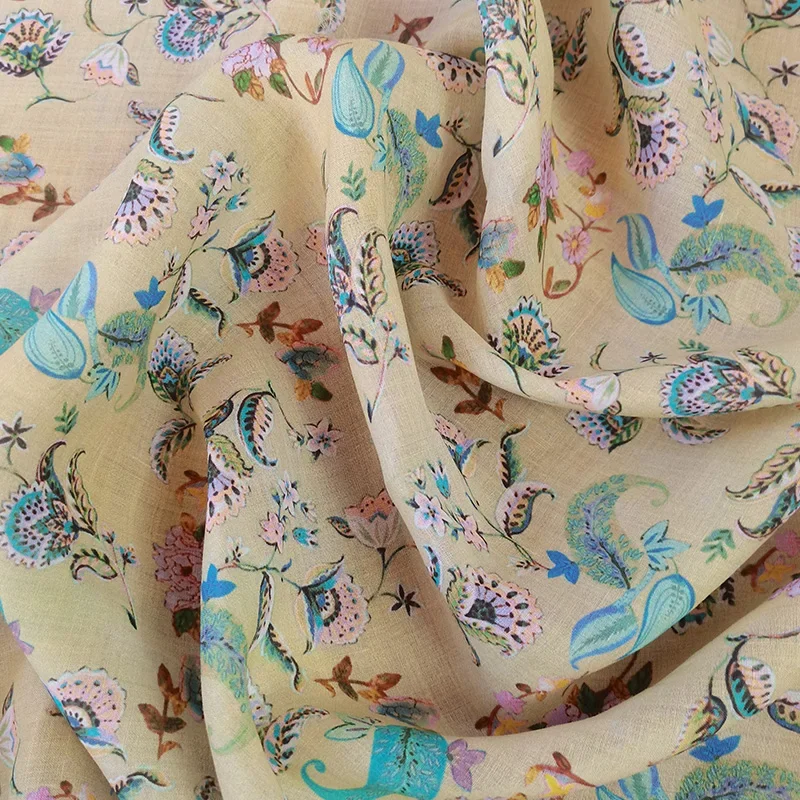 

High quality natural pure ramie linen digital printing dress Chinese organization hand sewing DIY wholesale in summer