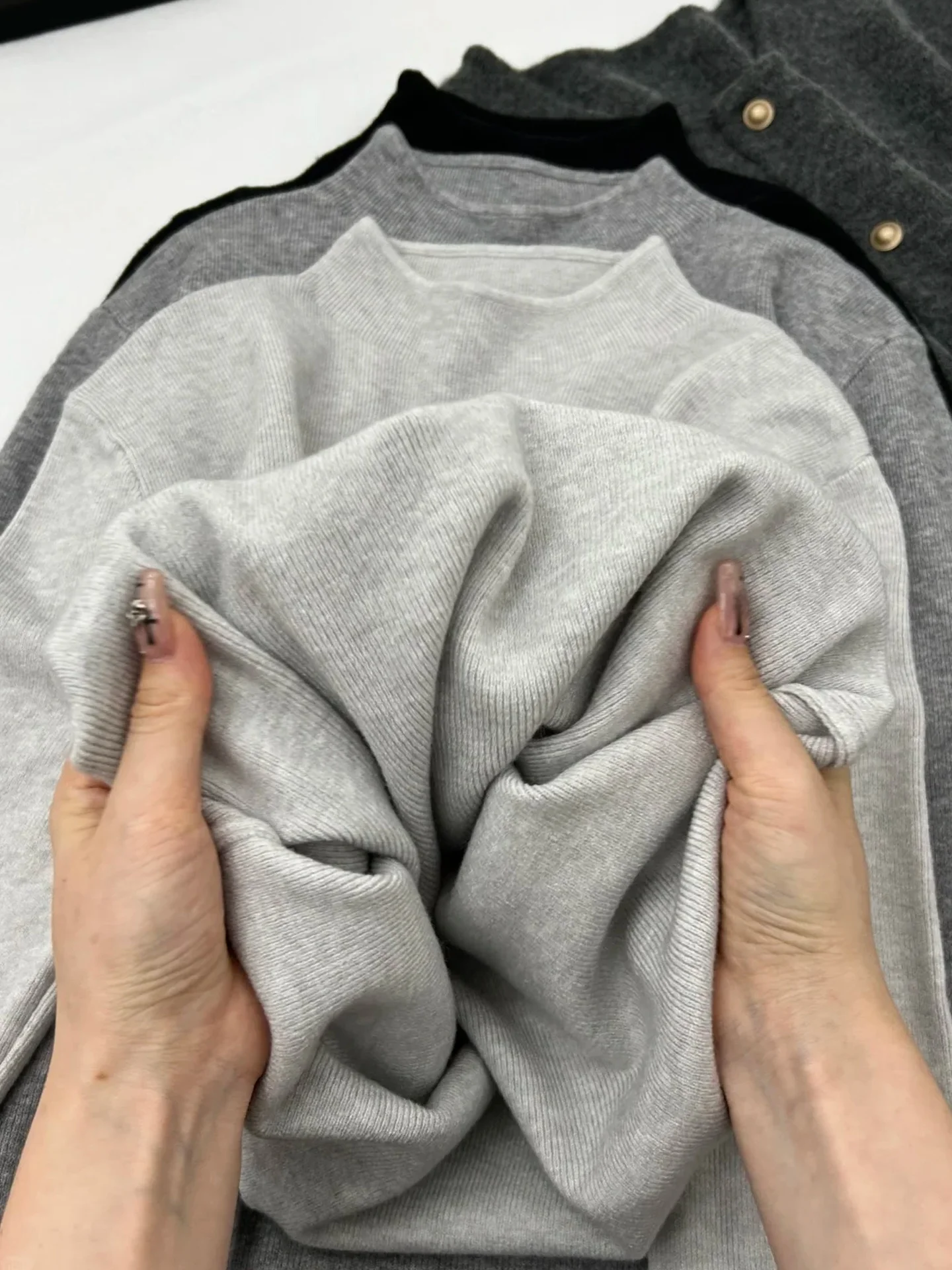 Soft Comfortable Long Sve Knitted Base irt Korean Design All-Match Women's Faion Commute Sle Pure Color Overhead Top