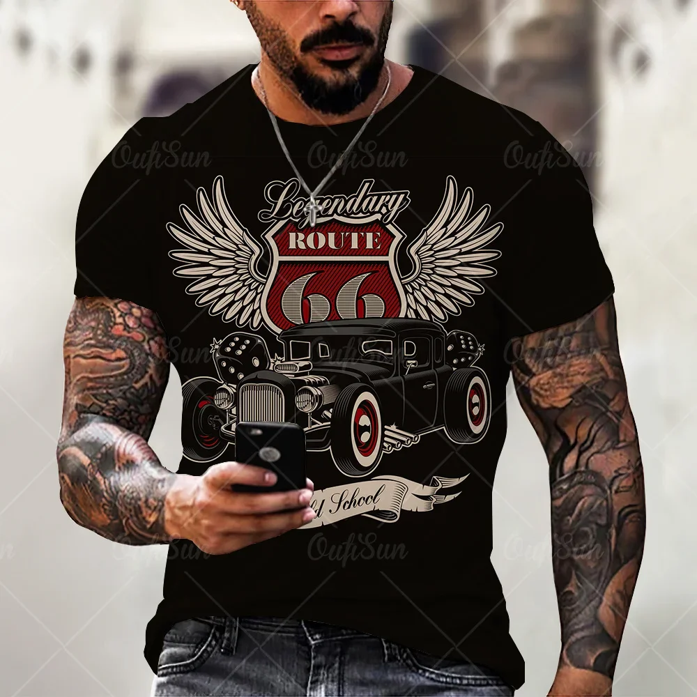 

New Route 66 maglietta da uomo oversize allentata manica corta traspirante maschile Top Casual stampa 3d o-collo