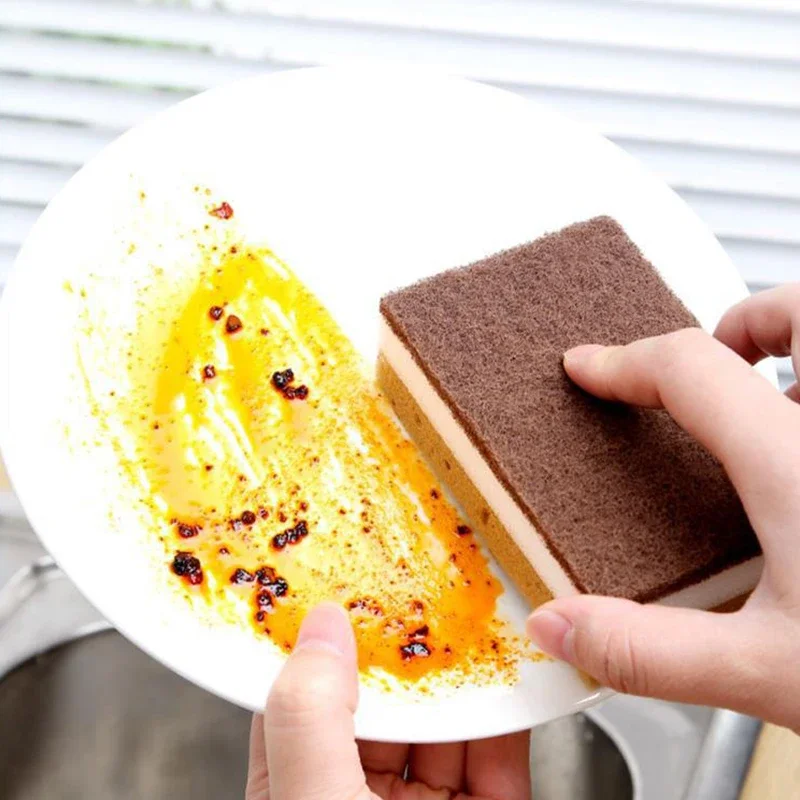 New Double-sided Sandy Fiber Seaweed Sponges Kitchen Pot Dishwashing Rust Removal Sponge Wipes Brush Scouring Pads Clean Tools