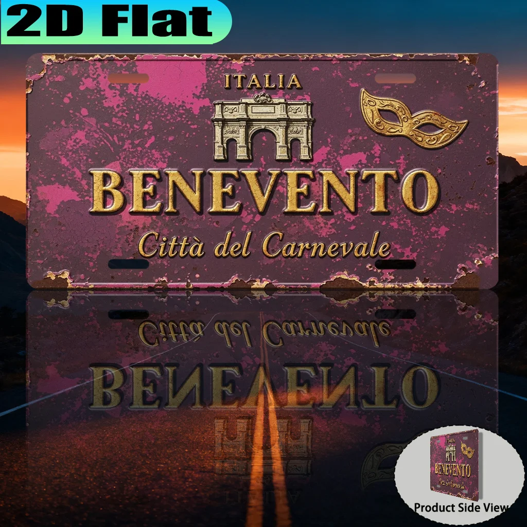

2D Flat - 【2D Flat】 2D Flat - [2D Flat] A Vintage Aluminum Sign (30.48X15.24 cm) from Benevento, The Carnival City of Italy, Int
