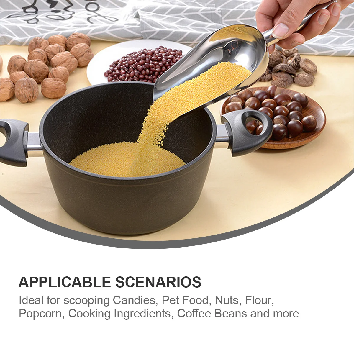 

Durable Stainless Steel Scoop 9x3x1.6in for Pet Food Candies Nuts Baking Ingredients Coffee Beans Effortless Shoveling