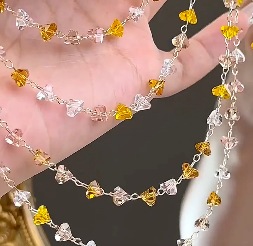 

1/2Meter Glass Crystal Beads Chains Irregular Triangle Copper Chains Handmade for Diy Jewelry Making Necklace Accessories Crafts