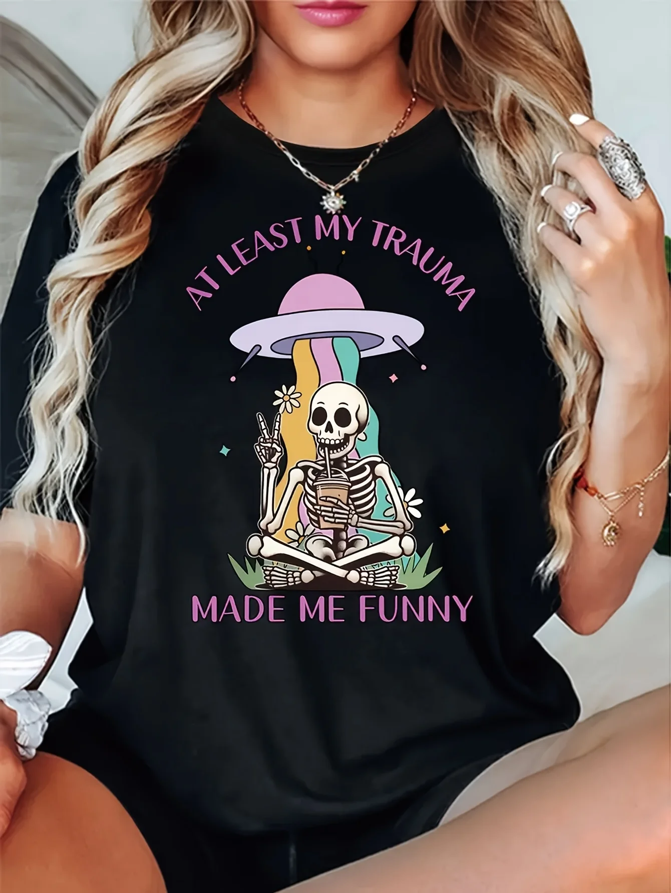 

Humorous Skelet Graphic Printing Summer Autumn Winter Cotton Men and Women T-shirt Short Sleeve Luxury Outdoor Sports Brand