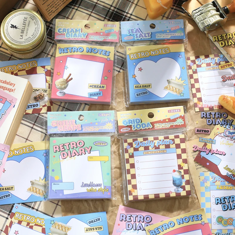 

96Pcs Cute Retro Memo Pad Message Notes Paper DIY Scrapbooking Diary Album To Do List Notepad School Stationery