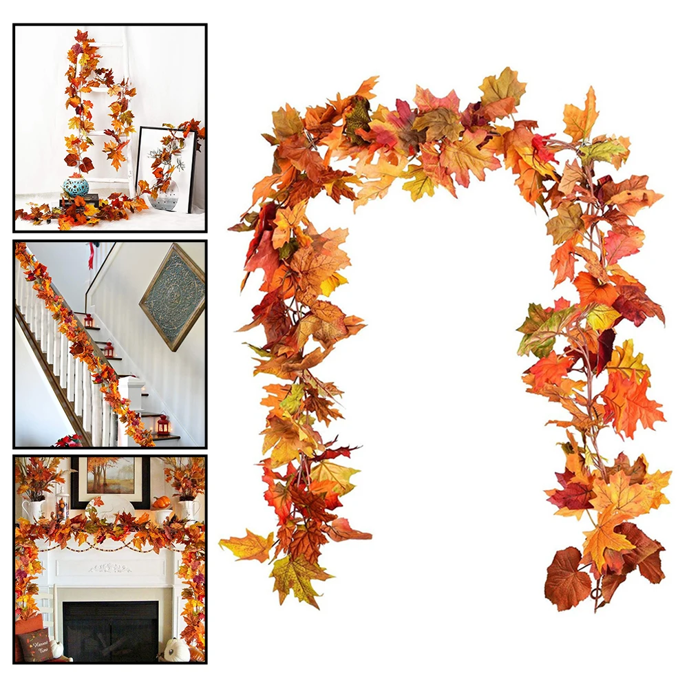 200CM Artificial Maple Leaf Fall Maple Garland Fall Leave Vine For Room Decor Garden Wedding Party Halloween Christmas Decor