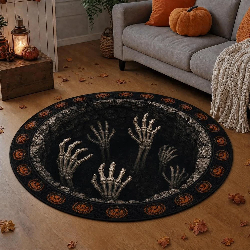 Halloween Round Mat for Living Room 3D Optical Illusion Printed Carpet Bedroom Rugs Home Decoration Room Hallway Entry Door Mats