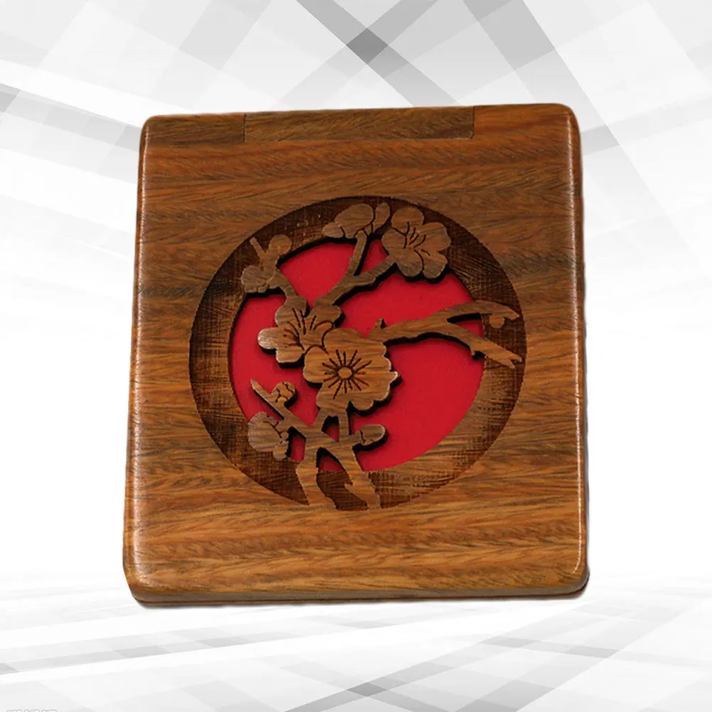 

1Pcs Green Sandalwood Makeup Mirror Hollow Out Double Side Portable Vintage Woman Mirror Exquisite Metal Compact Gift