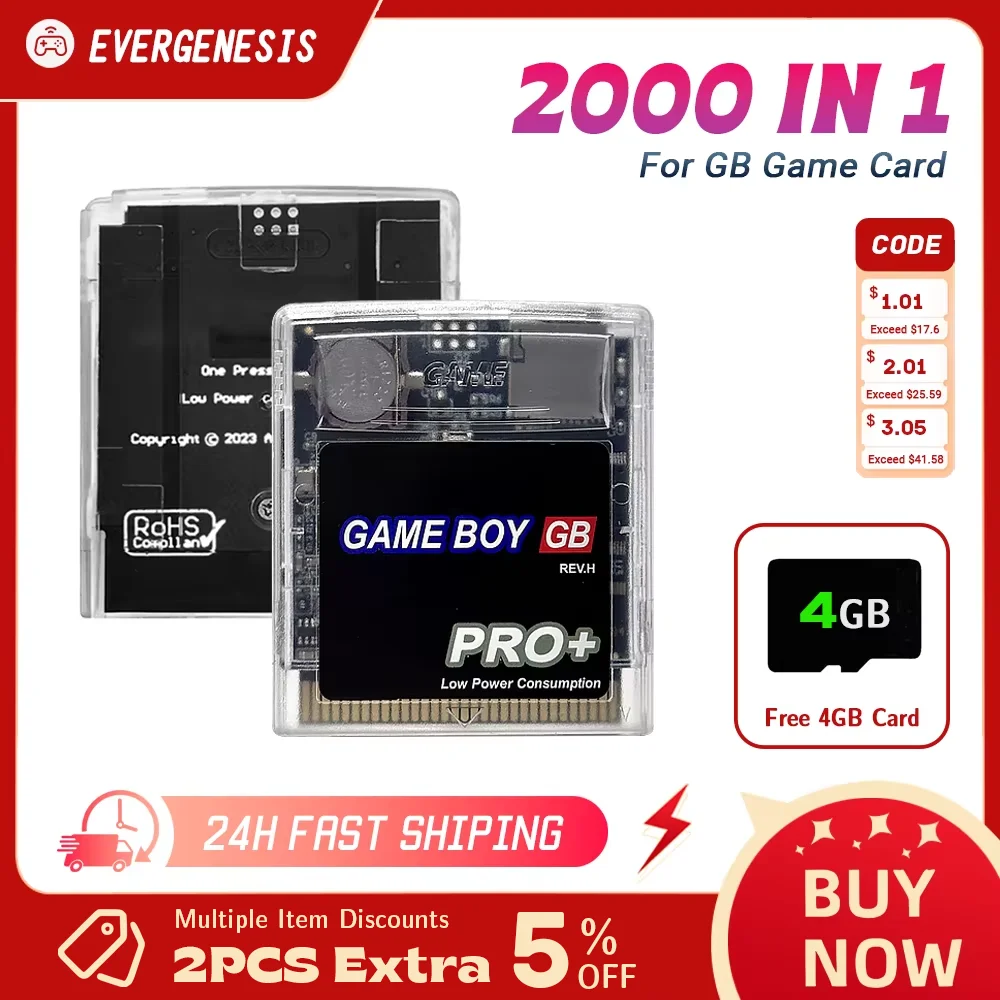 For GBC Flash Card 2000 in 1 Multi Game Card GBP GBA SP Game Console OS V4 Edition With 4G TF Card