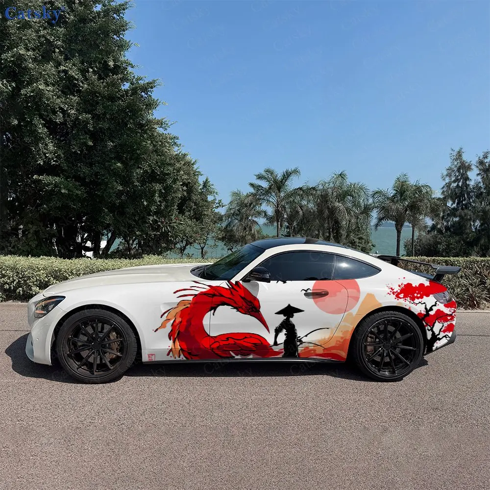 

Crimson Phoenix Samurai Shadow Car Side Wraps, Self-Adhesive PVC Waterproof & Scratch-Resistant Stickers, Car Accessory Gift