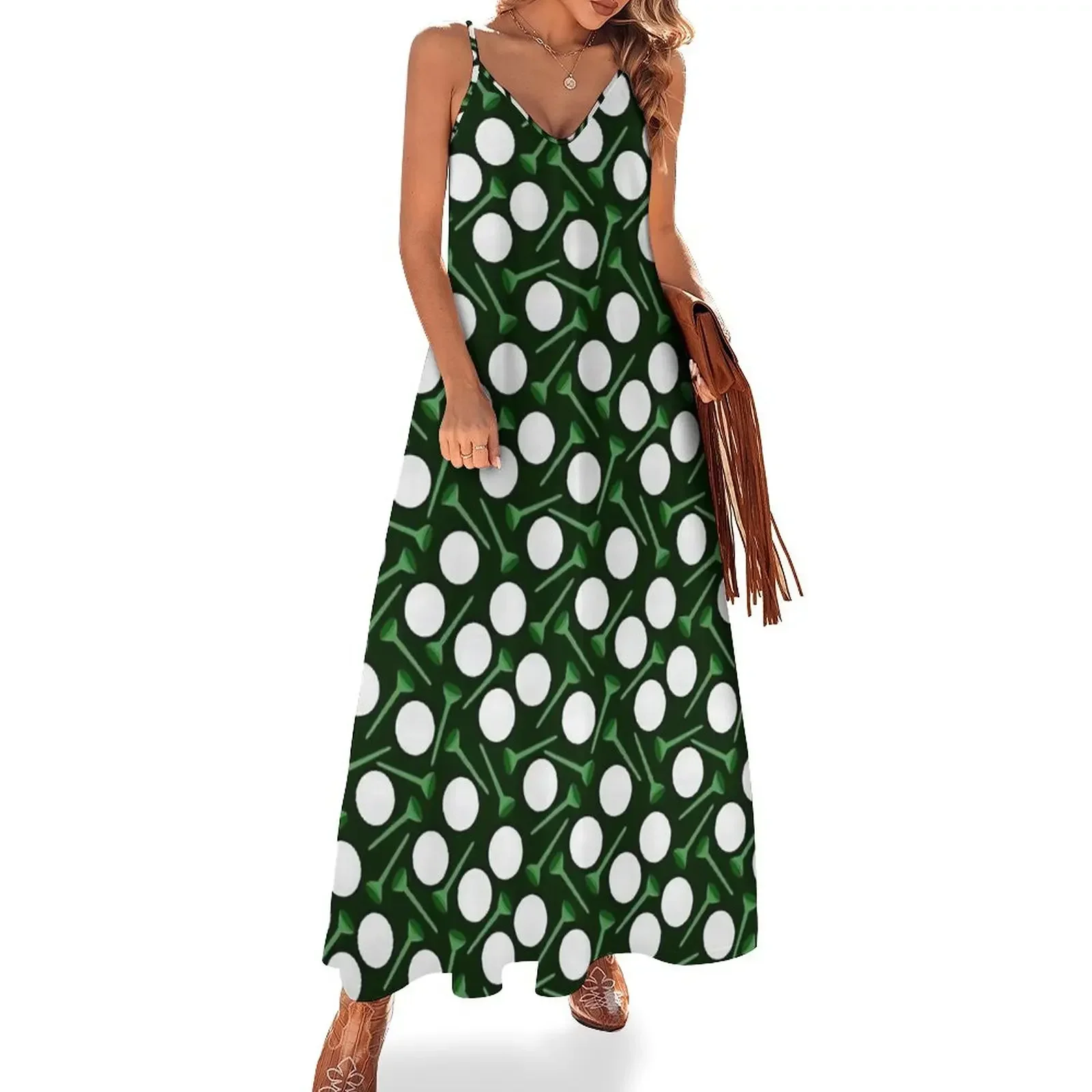

golf balls and tees in green Sleeveless Dress Women's clothing Woman's evening dress Dress