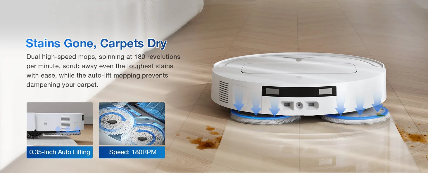 ECOVACS DEEBOT T50 PRO OMNI Robot Vacuum Cleaner Extend Side Brush and Mop 15,000Pa 75℃ Hot Water Mop Washing AIVI 3D 3.0, White