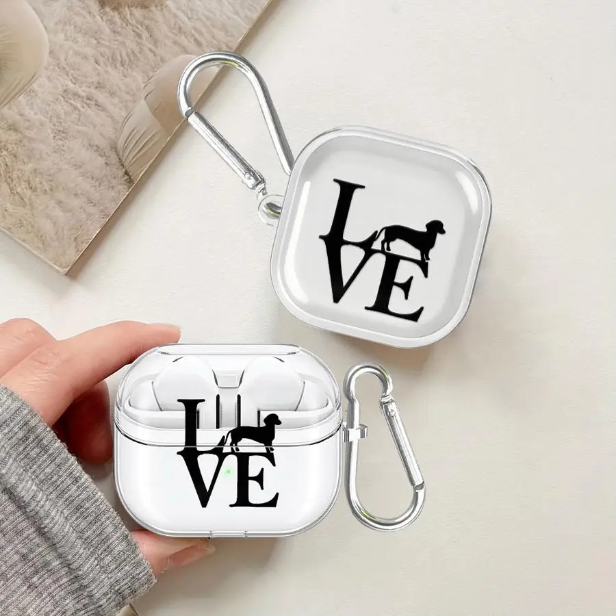 Clear Earphone Cases Cover With Hook Case For Samsung Galaxy Buds 4 Pro 2Pro Live 3 FE 4Pro 3Pro 2 Cartoon Cute Dog