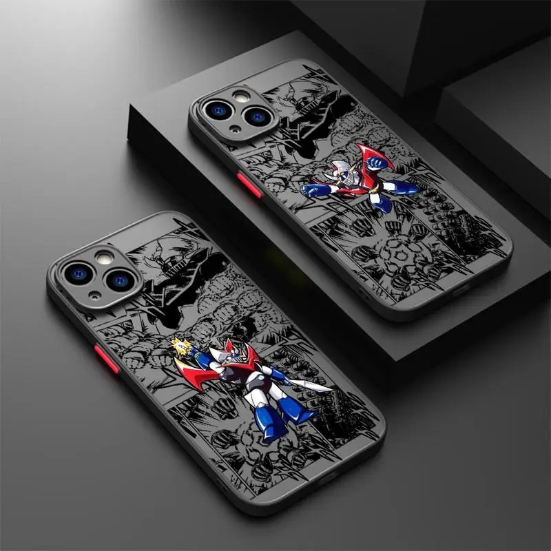 Matte Frosted Phone Case for iPhone 15 14 13 Pro Max 12 11 Mini XR XS X 8 7 6 Plus Cover Japanese Manga Great Mazinger