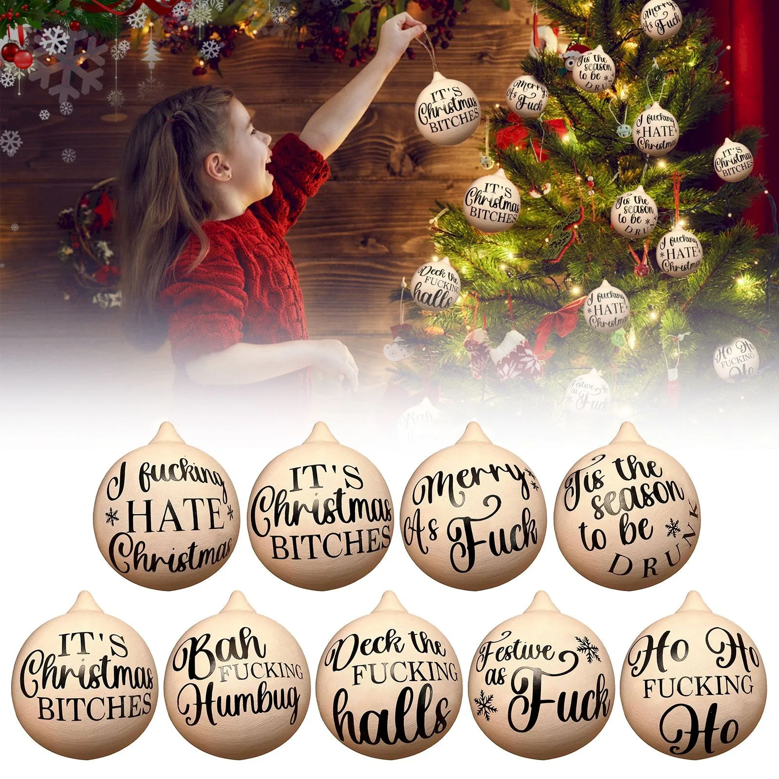 Christmas Funny Offensive Bauble-Rude Baubles 1pcs, 2.5in Rude Christmas Tree Baubles, Prank Christmas Ball Ornaments