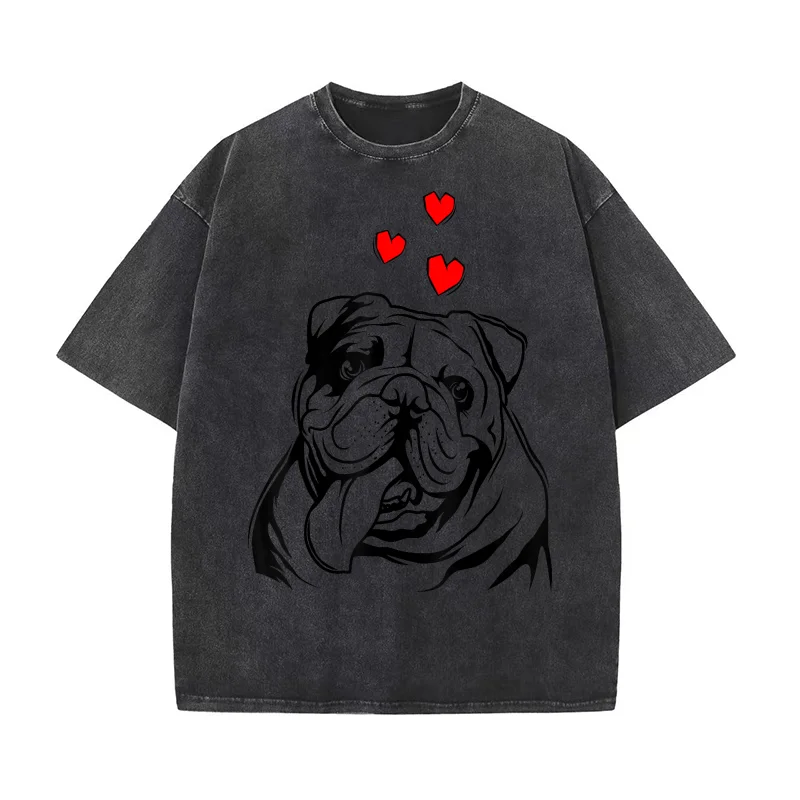 

English Bulldog Love Cute Bully Dog Mom Funny Womens Gift T-shirt Men's Tee Shirt Short Sleeve Male Clothes Fashion