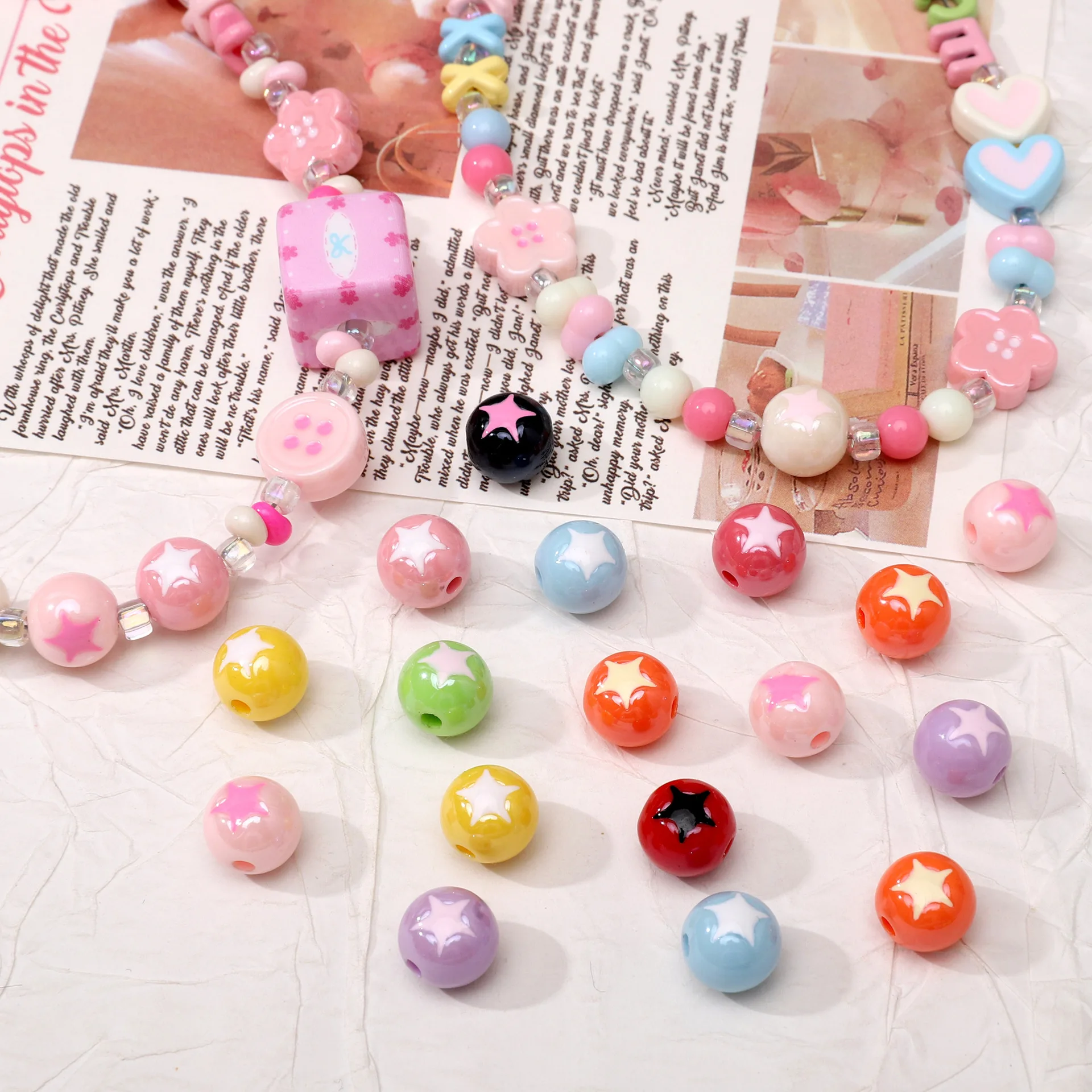 10 teile/los Acryl Stern Ball Bunte Perlen Lose Spacer Perlen Für Halsketten Armbänder Anhänger DIY Schmuck Machen Zubehör