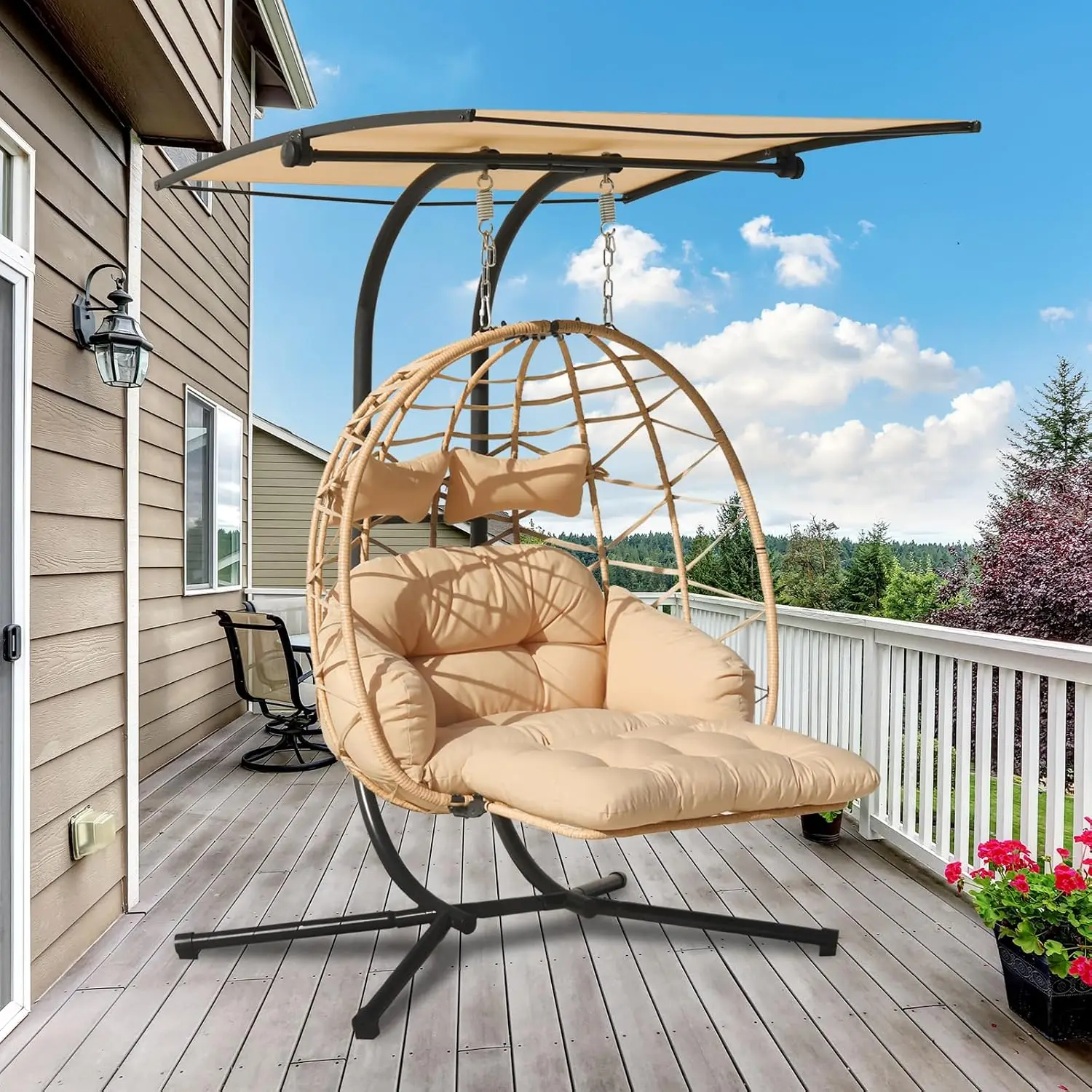 Egg Chair With Stand & Adjustable Canopy, Foldable Leg Rest, Thickened Tube, 600lbs For Bedroom Balcony Garden, Customized
