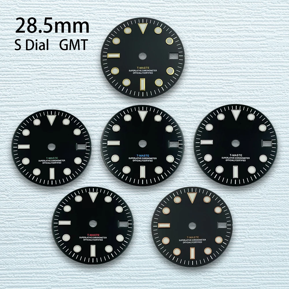 

28.5mm S Logo GMT Dial Suitable For NH34 Japan Automatic Movement Ice Blue Luminous Refit Watch Accessories