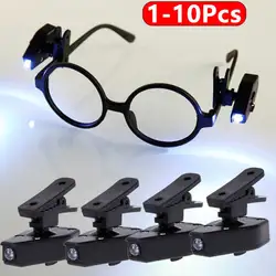 1-10Pcs Mini Flashlight Glasses Read Lamp Eyeglass Clip Lantern Adjustable Universal Eyeglasses Lamp Flexible Book Reading Light