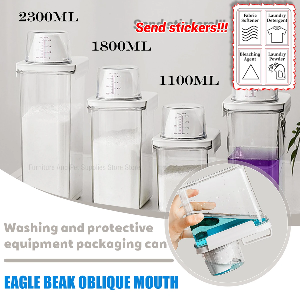 

2300Ml Airtight Laundry Detergent Powder Storage Box Container with Lids Grain Storage Jar Bleach Storage Container with Labels