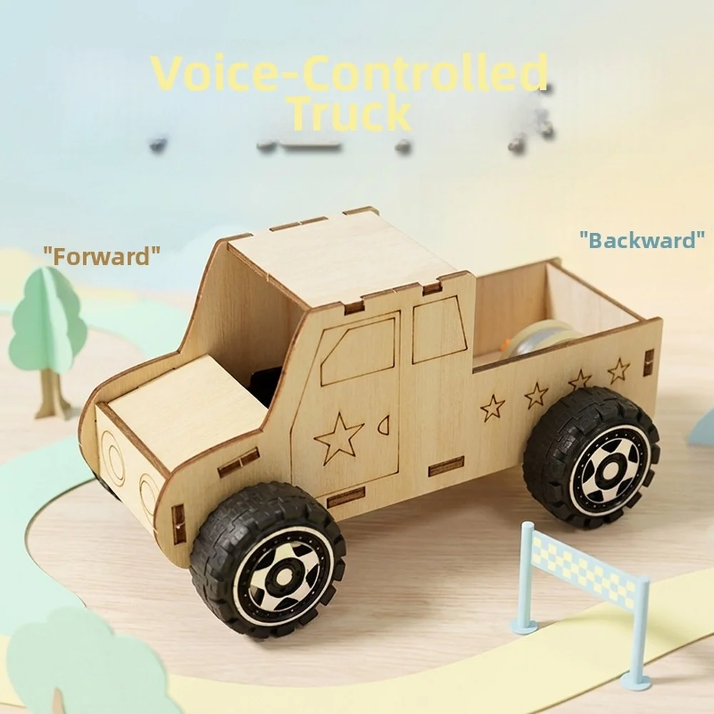 1PC Wood Voice-Controlled Car Science Experiment Kit 14x8x7cm DIY Car For  Enhances Problem-solving Skills And Creativity