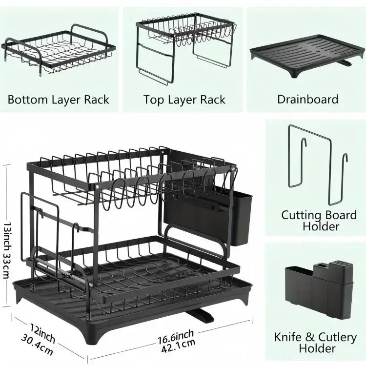 New Home Kitchen Dish Drain Rack Countertop Storage Rack with Cup Knife Holder Multifunctional Dishes Chopsticks Organizer