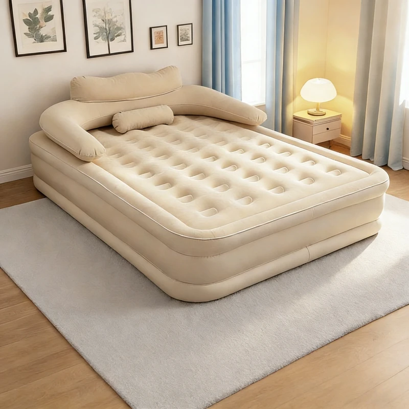 

King size double inflatable mattress, built-in pillow, foldable, multifunctional bedroom floor bed, suitable for outdoor camping