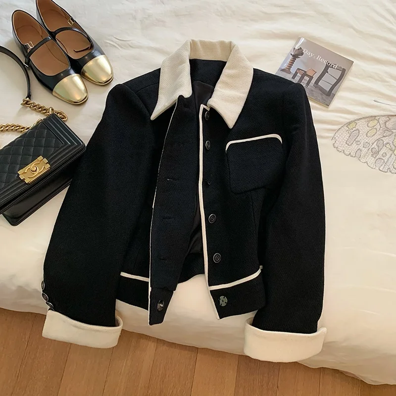 

Stylish Large Size Retro Jacket Women's Spring Autumn New Loose Korean Version Patchwork Color Block Single Button Suit