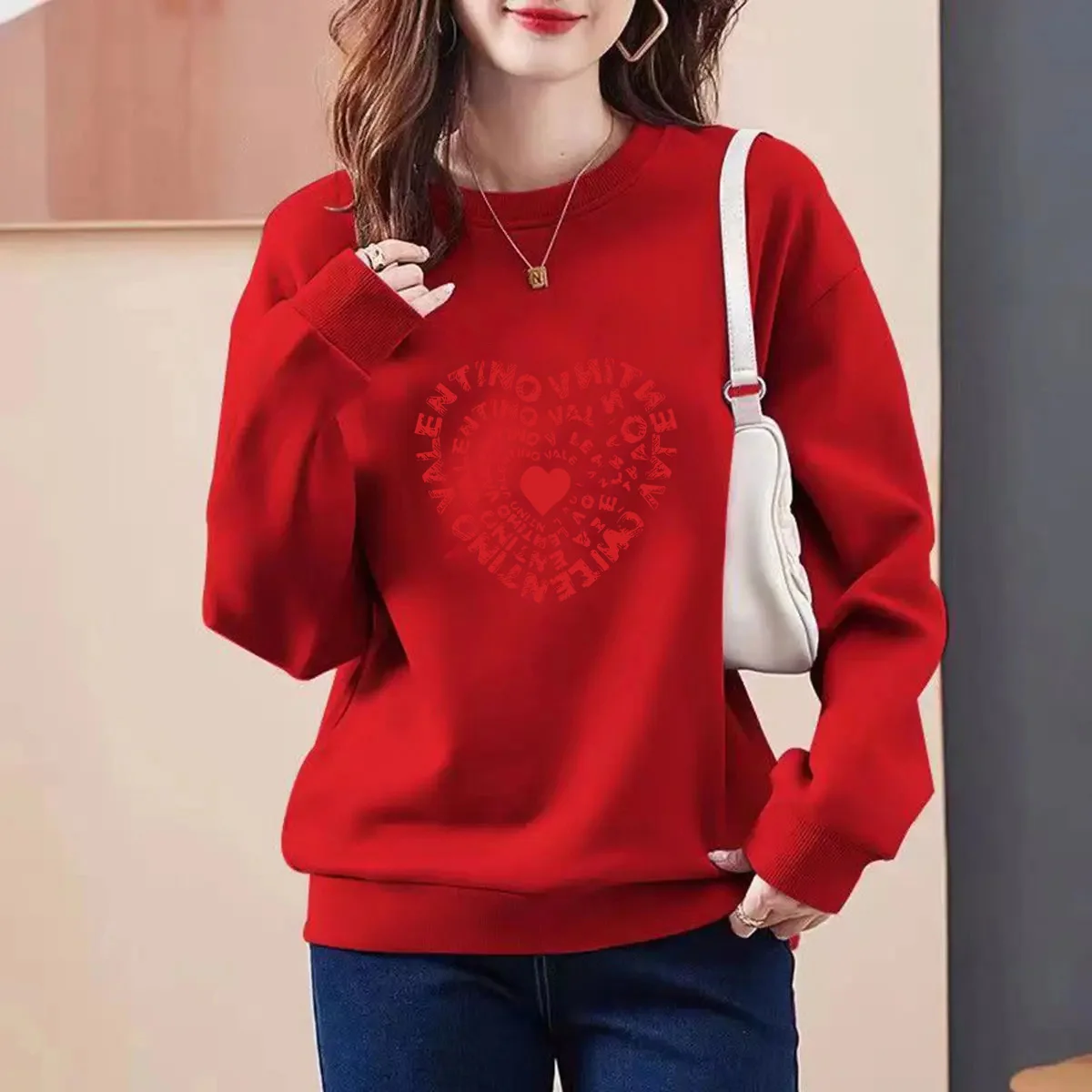 Women Clothing Chic Printed Hoodies O-neck Long Sleeve Pure Cotton Loose Pullovers Autumn Winter New Vintage Sweatshirts Tops