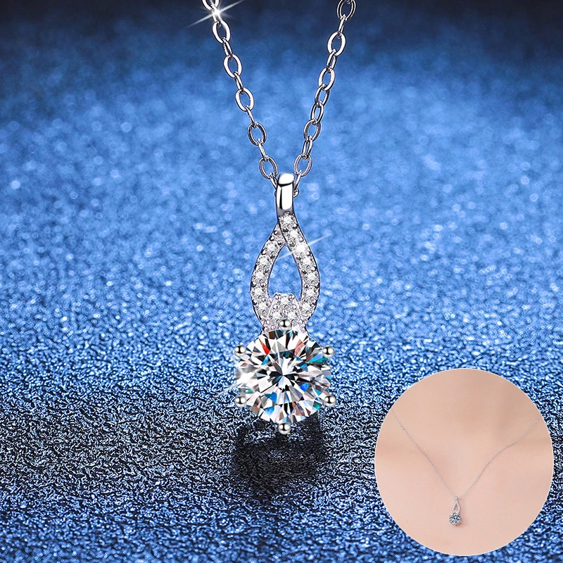 Apaison 1 ct Real Moissanite Pendant Necklace For Women Fine Jewelry 925 Sterling Silver Adjustable Clavicle Chain Female Gift