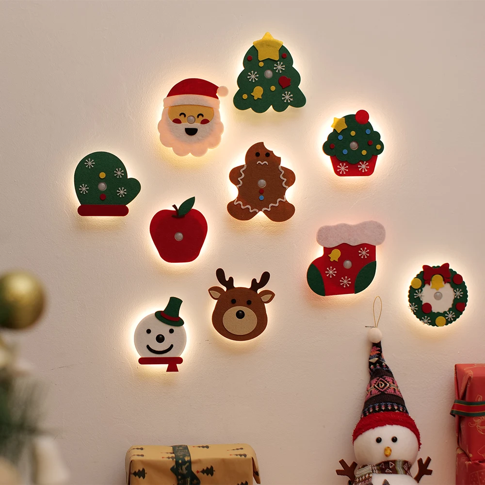 Christmas Santa Snowman Night Light LED Wool Felt Sensor Night Light Christmas Gifts Induction Wall Lamp Christmas Decorations