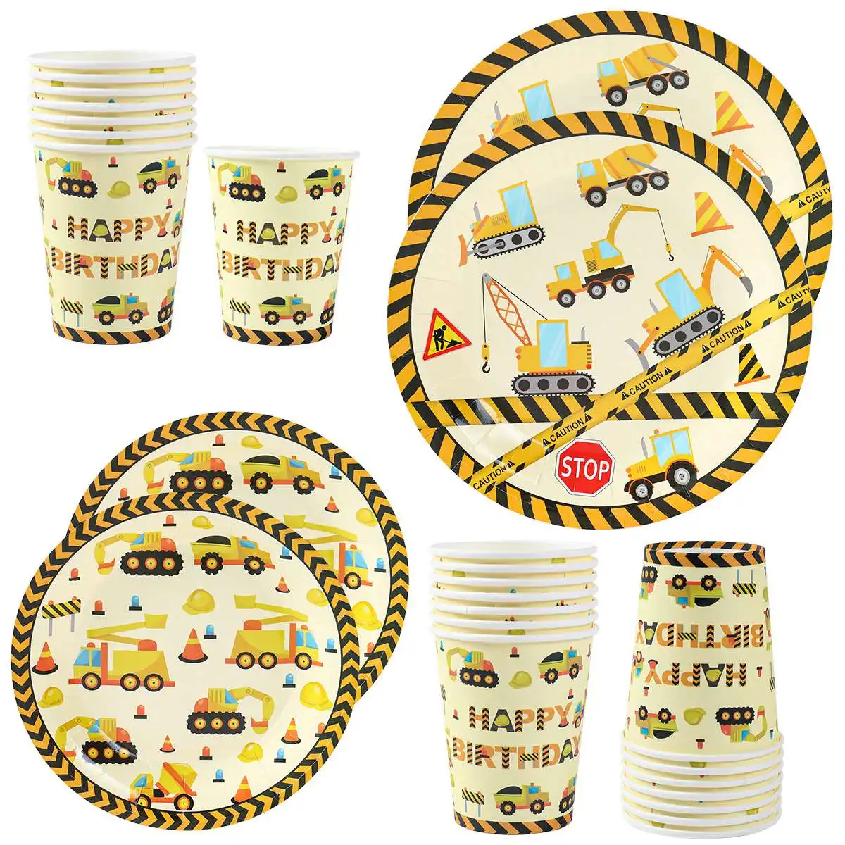 Construction Theme Disposable Tableware Excavator Vehicle Birthday Party Decor Kids Boy Bulldozer Tractor Truck Party Supplies