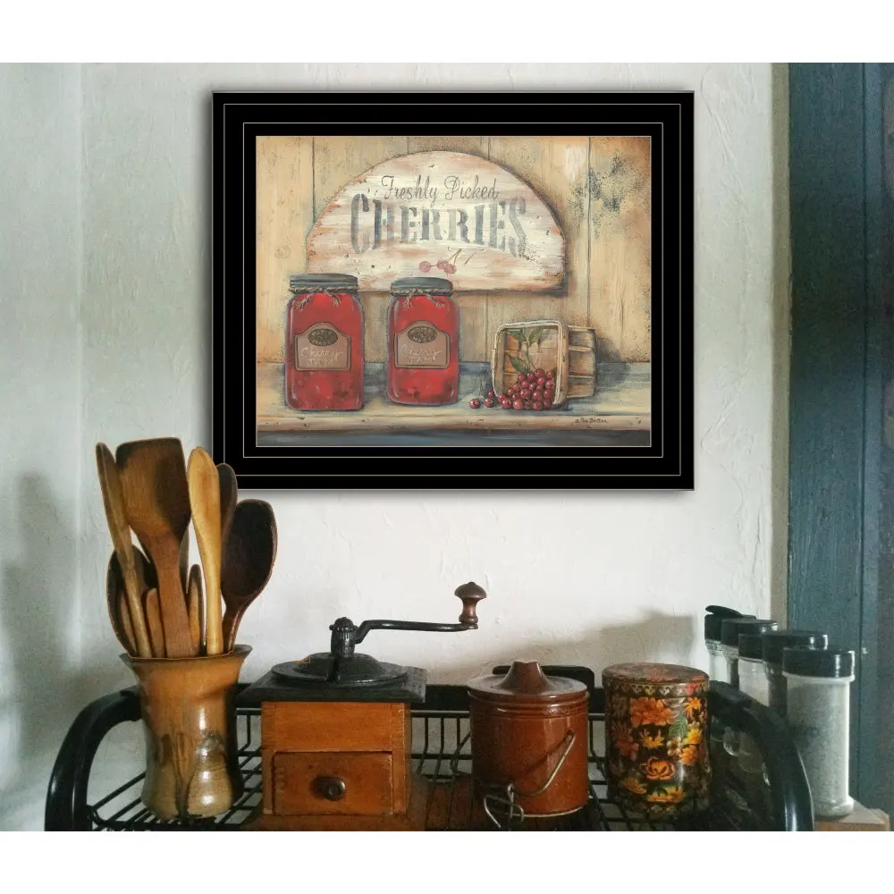 إطار Pam Britton CHERRY JAM بطباعة مؤطرة باللون الأسود جاهز للتعليق مصنوع يدويًا ومقاوم للبهتان فن جداري حديث لديكور المنزل