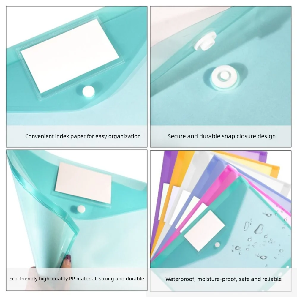 

6 pcs Simple Design Plastic Binder Folders A4 Clear Binder Pocket Snap Closure 11 Holes Punched Pockets Home Office