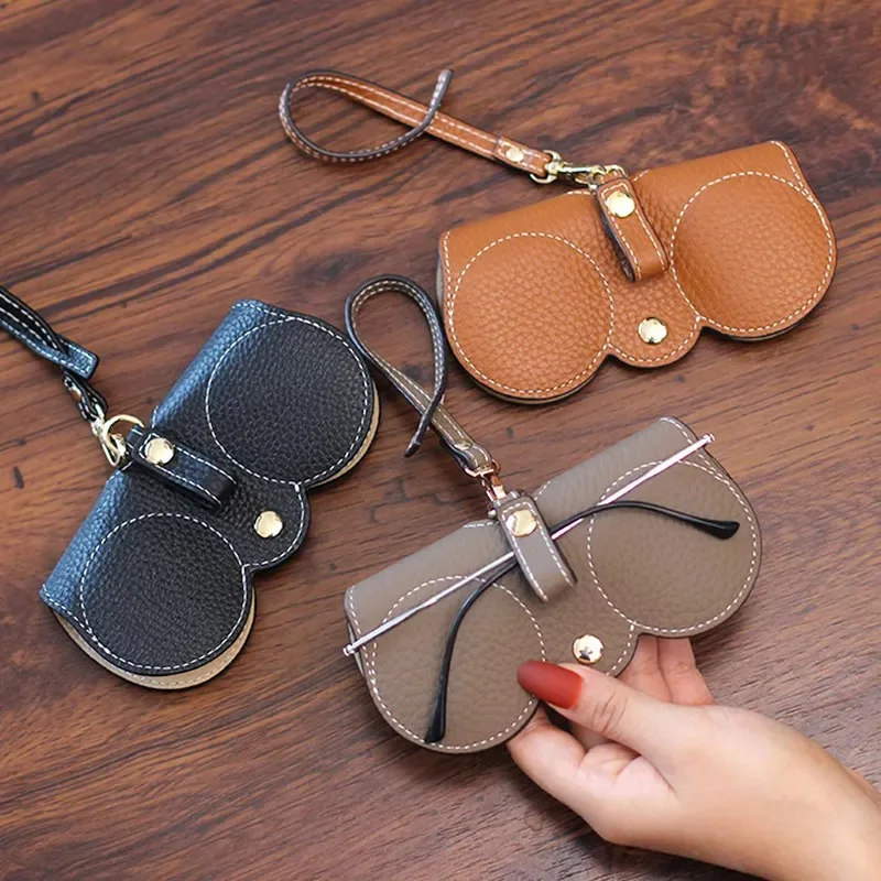 Portable Soft Leather Sunglasses Bag Anti-Compression Sunglasses Bag Hanging Glasses Bag Eyewear Case Container Storage Box