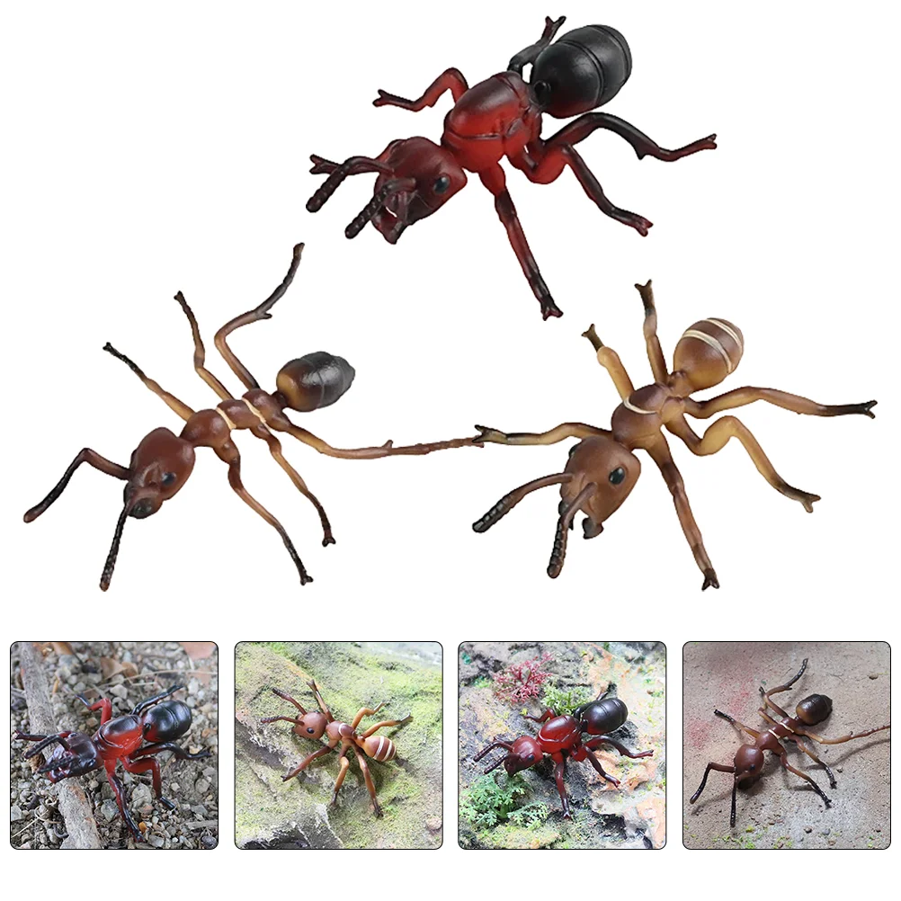 

3 Pcs Simulated Ants Figurines Miniature Garden Decor Toy Ornament Decorate Sculptures