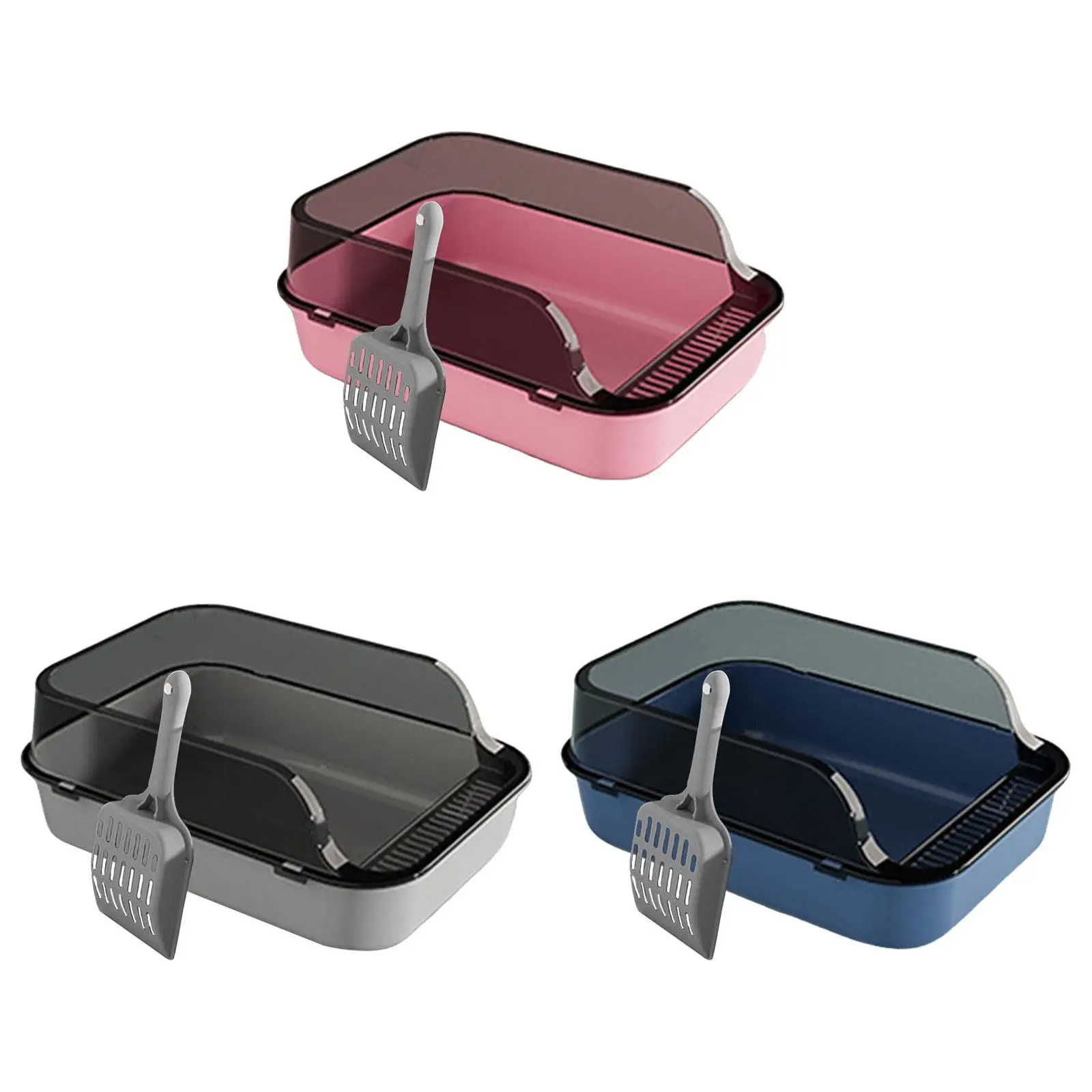 Open Top Cat Litter Box Removable High Sides Splashproof Cat Sandbox Semi Closed