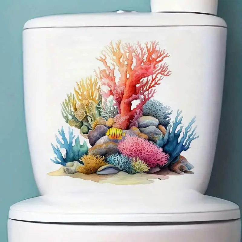 Watercolor Ocean Coral Reef Waterproof Bathroom Toilet Decor Living Room Cabinet Refrigerator Home Decoration Decals M1441