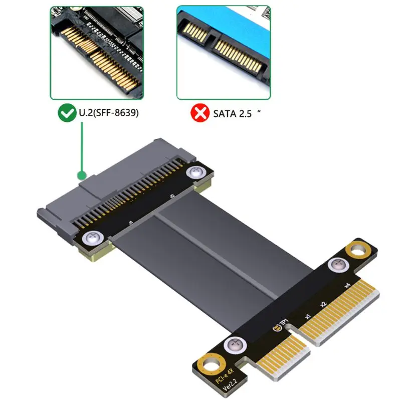 SFF-8639 U.2 to PCI-E 4X Ribbon Extender Cable for U.2 NVME SSD Upward Module with Mini-SAS 36-Pin Connector