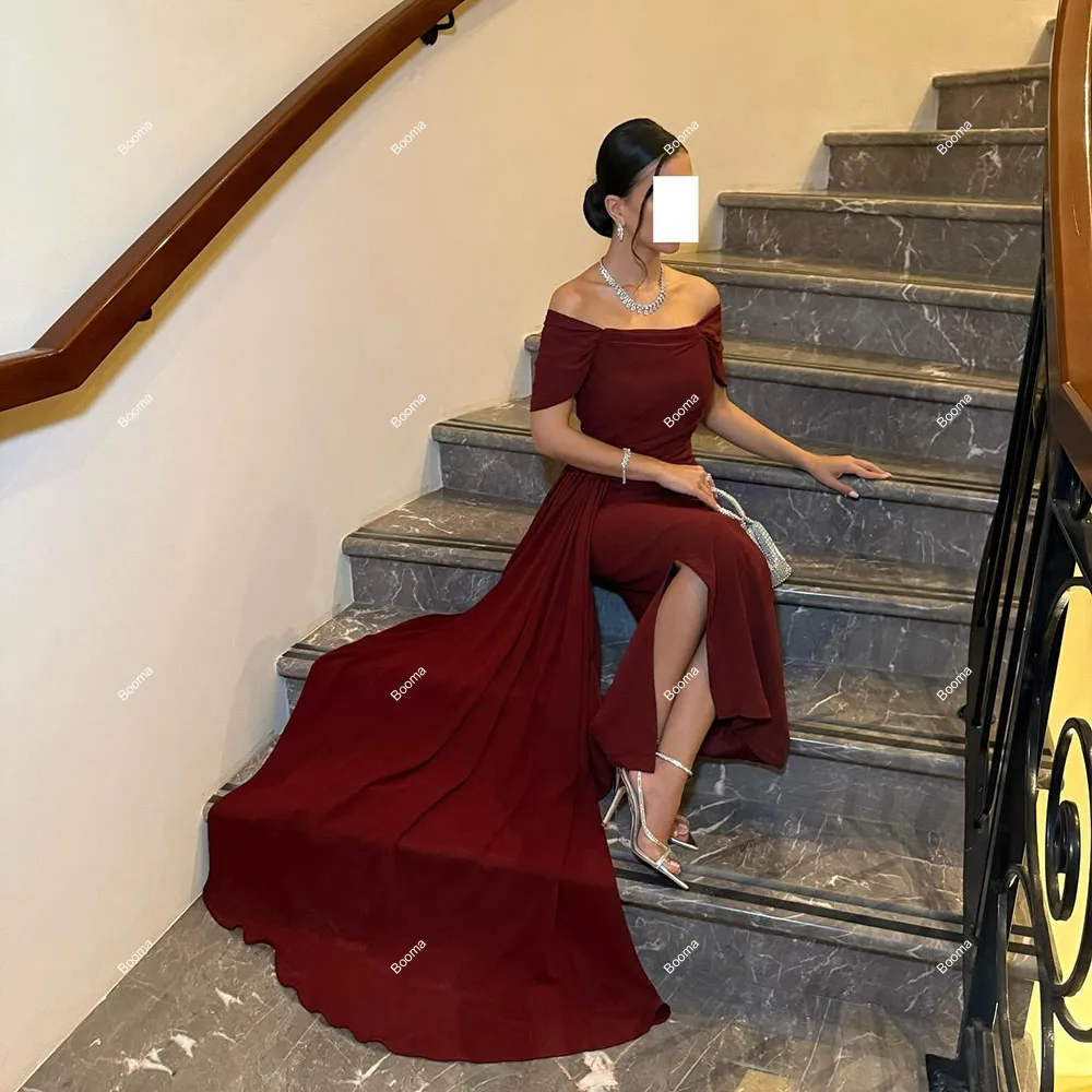 Booma Mermaid Evening Dresses Off Shoulder Draped Formal Occasion Gowns for Women Ankle Length Saudi Arabic Party Prom Dresses