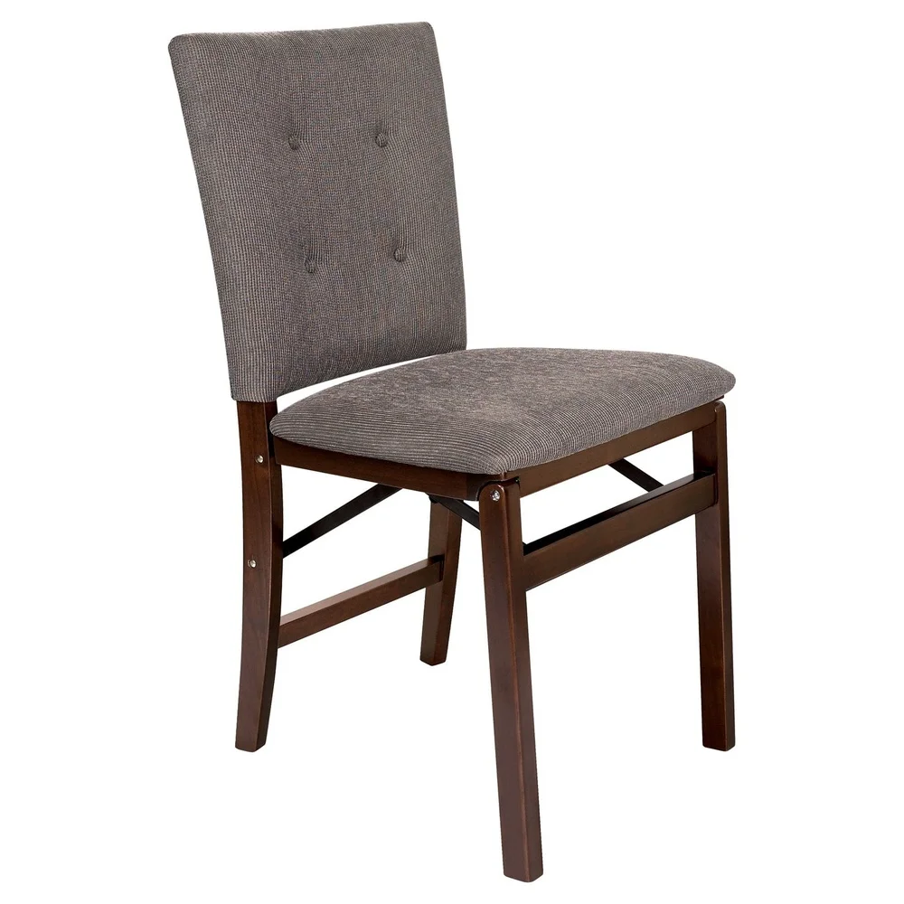 

Solid Hardwood Folding Chairs Set of 2 Espresso Finish Padded Upholstered Seat Steel Mechanism Indoor Use Easy Storage