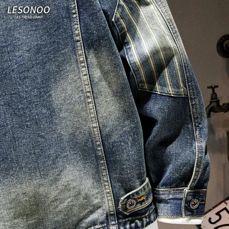 الخريف والربيع موضة جديدة الاتجاه لون نقي الأمريكية خمر ملابس العمل الدنيم سترة الرجال معطف رياضي فضفاض غير رسمي حجم كبير