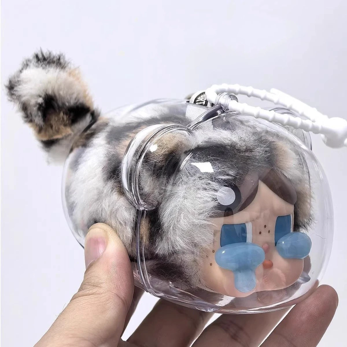 Transparente Schutzhülle für Crybaby-Puppen, Aufbewahrungsbox für Blasenfolie, Display-Abdeckung für Sammlerstücke mit Leoparden-Katzen, zum Organisieren von Spielzeug