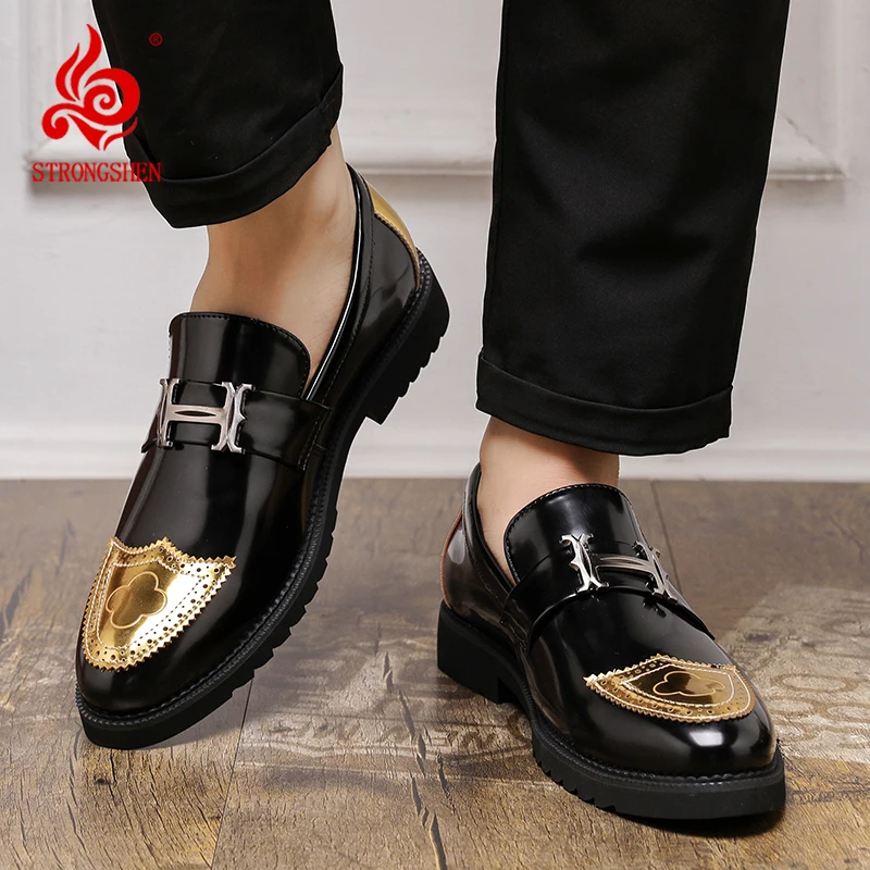 

Мужская официальная кожаная обувь STRONGSHEN, роскошные брендовые мужские лоферы, модельные мокасины, дышащие черные туфли без шнуровки, размер 38-48
