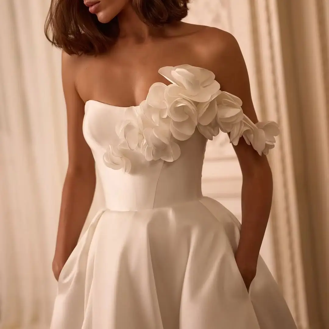 

MD Elegant Sweetheart A-line Wedding Dresses Illusion Applique Satin Bridal Gown Side High Slit Vestido De Noiva Customized 2025