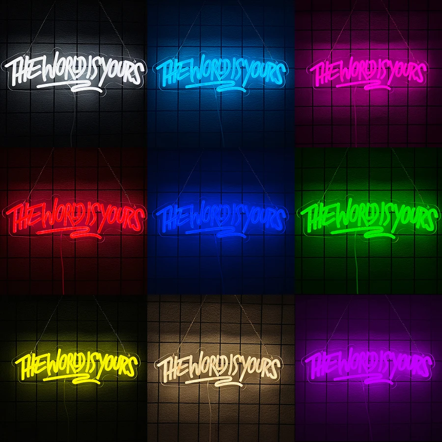 The World Is Yours Neon Sign for Wall Decor USB Power LED Light Signs for Bedroom Game Room Mens Cave Bar Birthday Party Decor